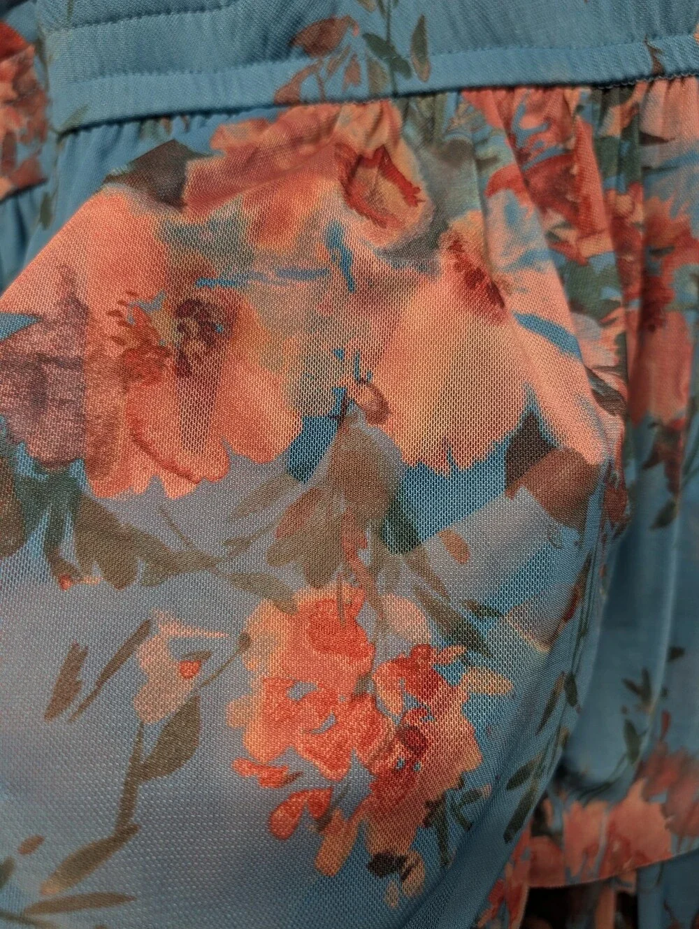 Maurices 4X Teal Blue Floral Tiered Maxi Dress Flutter Sleeve V-Neck Boho NWT - Picture 7 of 9